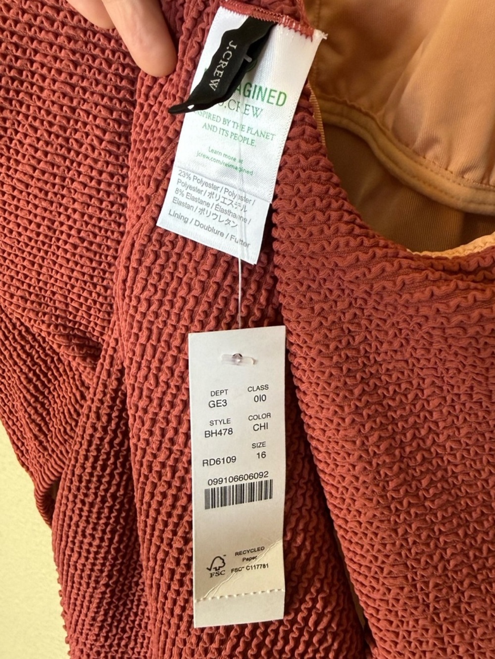 J. Crew Textured Scoop One-Piece Swimsuit - NWT Burgundy Size 16 - Picture 6 of 7